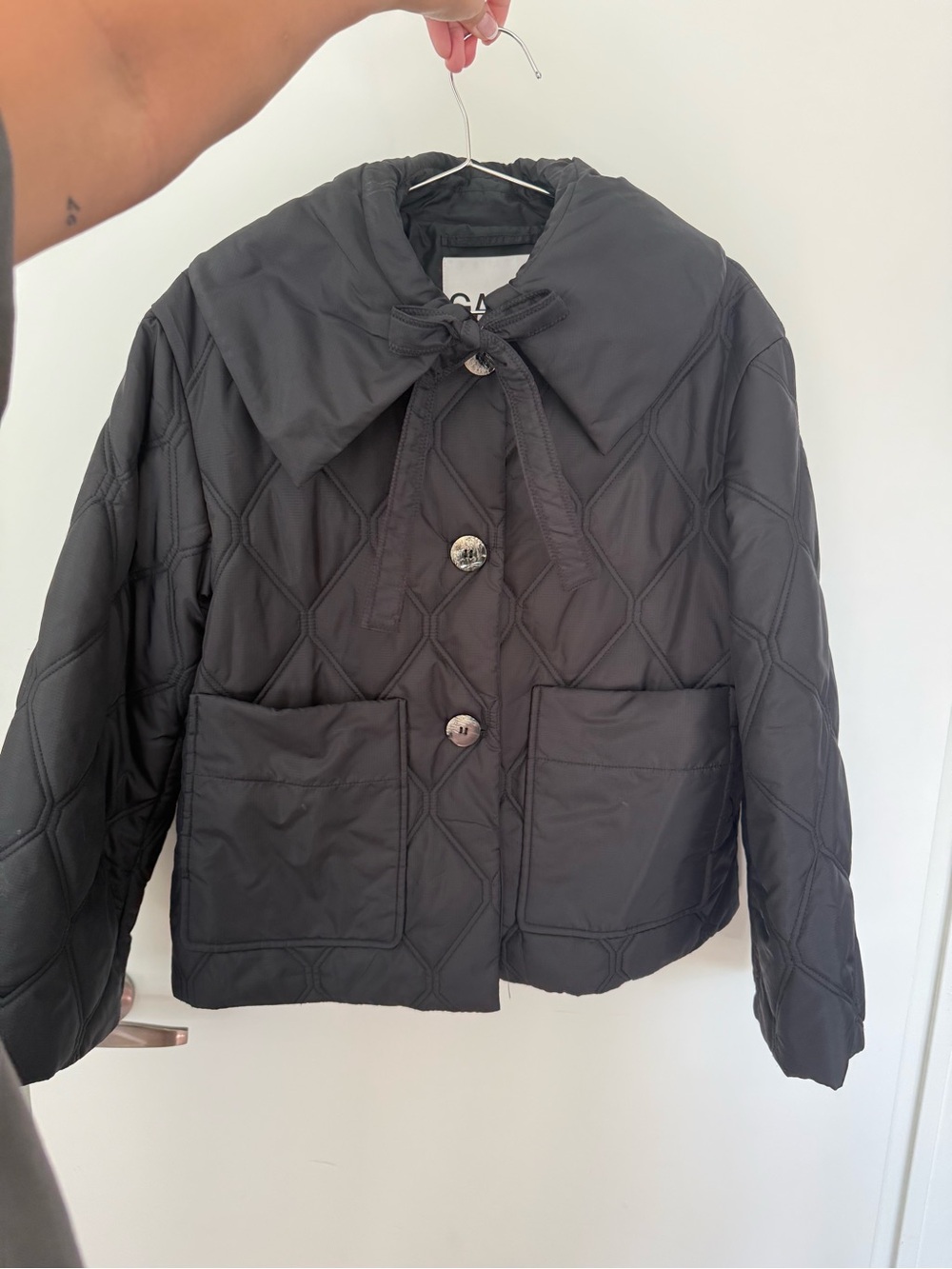 Quilted Black GANNI Jacket with Collar